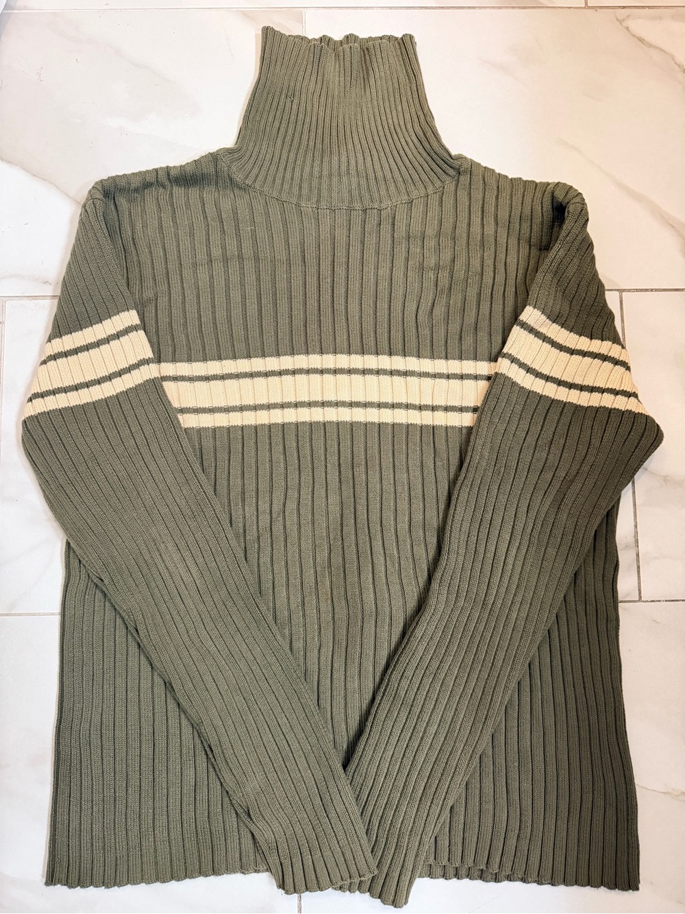 Vintage Y2K Old Navy Striped Ribbed Cotton Turtleneck Men’s Sweater - Size XXL